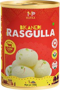 MAPAA Bikaneri Spongy Rasgulla, Ready to Eat Indian Desert 1 KG Tin Pack Tin