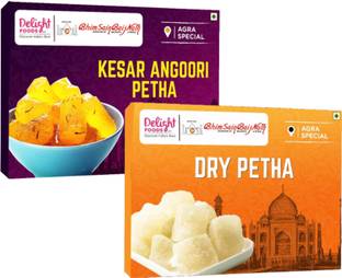 Delight Foods Original Agra Kesar Angoori Petha + Dry Petha| Indian Mithai, Sweets Box