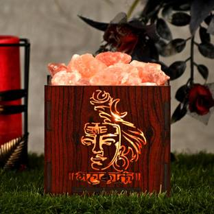 GLOBAL AROMA Wooden Mahakaal Himalayan Rock Salt Lamp (4x3.5) Table Lamp