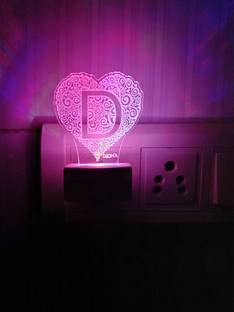 DIONA Alphabet D Heart Shape 3D Illusion Led Multi Color Changing Birthday Gift Night Lamp