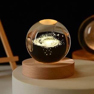 INFINISERVICES 3D Crystal Ball Night Lamp USB Table LED Wooden Crystal Ball Table Lamp