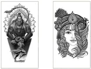 TATMODS Lord Krishna ji Black With Hanuman Combo Waterproof Men Woman Temporary Tattoo