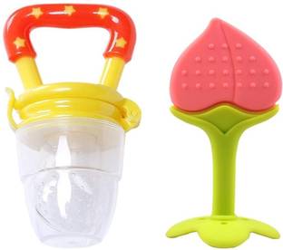 Kidsify Nibbler Soother for Babies Fruit Feeder Kids Nipple Pacifier for Fruit Vegetable and Fruit Shape Silicone Teether (Set of 2) Teether