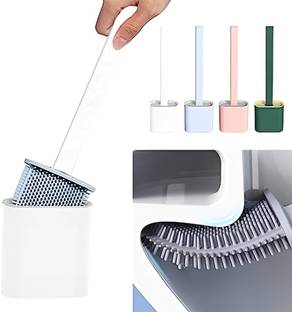 ZedZero Flexible Adhesive Silicone Toilet Cleaning Brush with Holder Wall Mount Sticker with Holder
