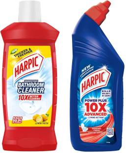 Harpic Bathroom Cleaner, Lemon - 1 Ltr. With Toilet Cleaner, Original - 1 Ltr. Lemon