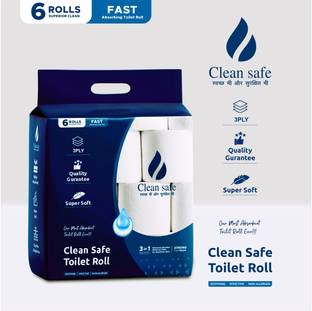 CLEAN SAFE Toilet Paper Tissue Roll pack Of 6 3 ply Toilet Paper Roll