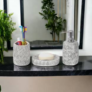 The Transit Story Hand-Painted Liquid Soap Dispenser, Soap Case & Toothbrush Holder Rust-Proof Ceramic Bathroom Set
