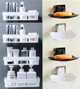 HXOSET 8 Pcs Kitchen/Bathroom Shelf/Brush Stand/Soap Stand/Bathroom Accessories Plastic Wall Shelf