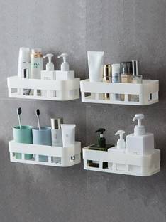 Zenvio 4 PCS Bathroom Shelves Wall Bathroom Shelf Rack Waterproof ( 4 shower shelf ) Plastic Toothbrush Holder
