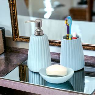 The Transit Story Hand-Painted Liquid Soap Dispenser, Soap Case & Toothbrush Holder Rust-Proof Ceramic Bathroom Set