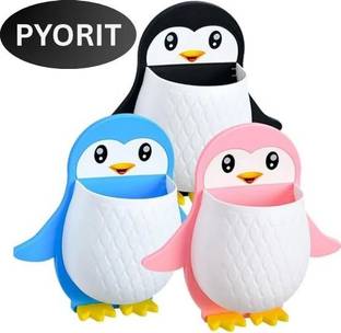 PYORIT (Pack of 3) Penguin Toothbrush Holder/Brush Stand/Pen Holder/Kitchen/Bedroom Plastic Toothbrush Holder