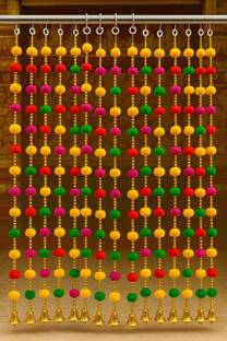 Rpdam 4 PIECE_3.5 FEET_POMPOM FLOWER TORAN/WALL HANGINGS Multicolor Toran