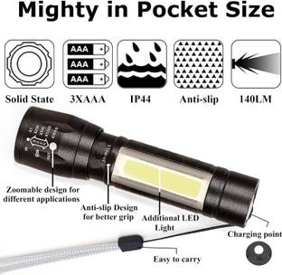cilesis chargeable led torch with side light for emergency light, 3 modes, USB charging, 1 hrs Torch Emergency Light