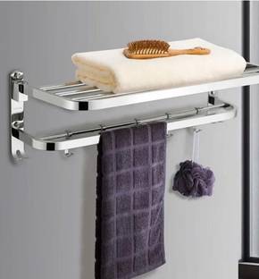 Well Set Premium Look High Grade Dual Folding Nickel Chrome Rack 24 inch 2 Bar Towel Rod