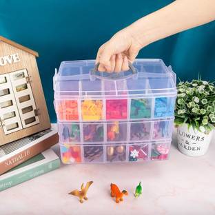 Coozico Transparent Plastic 3 Layer 18 Grid Sections Adjustable Compartment Closet Divider