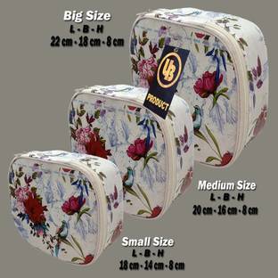 UBProducts 3 kit White fabr P Cosmetic Box, Makeup Kit, Makeup Organizer, Bridal Organizer, Storage Case Vanity Box