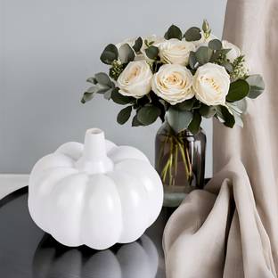 Kraftlik Handicrafts Kaddu Shape White Ceramic Vase – Elegant Home Décor Planter Ceramic Vase