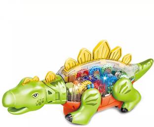TOYOMAA Transparent Gear Dinosaur Vehicle Toy for Kids with 3D Colorful Light & Music