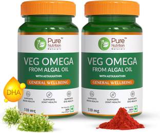 Pure Nutrition Veg Omega 3 | 100% Vegan - DHA-rich Algae | Supports Brain, Heart & Eye Health