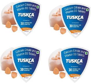 TUSKCA Calcium with Vitamin D3 - Chewable Tablets for Strong Bone Orange Flvr