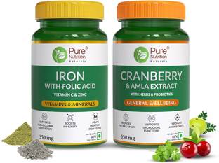 Pure Nutrition Advanced UTI Combo Iron tablets + Cranberry Capsules for UTI relief