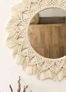 ZAWI Macrame Hanging Wall Mirror with Macrame Round Mirror Art Boho Decor