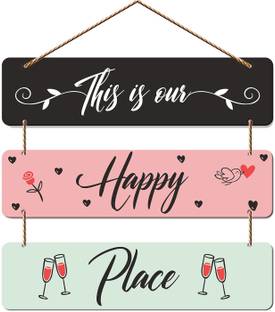 SNDArt Set Of 3 Happy Place Art Vibes Wall Hanging Home Decoration Items Pack of 3