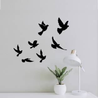 VAH Black Birds Acrylic Wall Stickers for Home Decor Pack of 7
