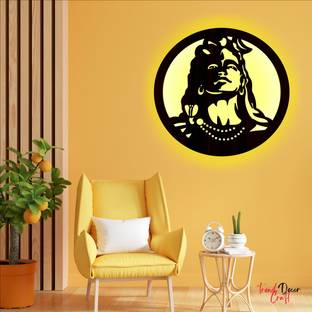 trendDecor Craft Adiyogi Wall Decor Wall Hanging | Shiv Wall Art with Backlight | Wall Painting Watercolor 12 inch x 12 inch Painting