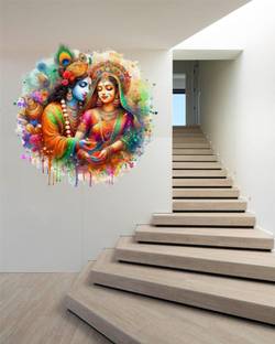 Riditcreation 50 cm Radha Krishna 3D art Self Adhesive Sticker