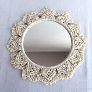JAKIO Macrame Wall Mirror with Boho Fringes for Apartment Living Room Bedroom (MM004) Wooden Wall Shelf