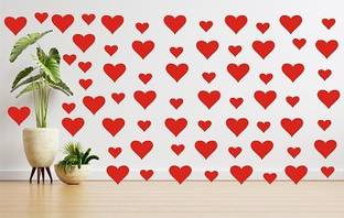Bharat Secure Web Big and Small Heart Shaped Red Color Wall Sticker Pack of 1 (82 heart pieces)