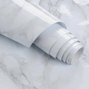 4MYL 60 cm x 200 cm Vinyl White Marble Peel and Stick Wallpaper, Waterproof Kitchen Self Adhesive Sticker