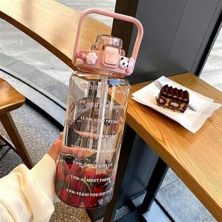 DENFY Water Bottle With Motivational Time Marker, Water Bottle with Straw & Handle 2000 ml Shaker