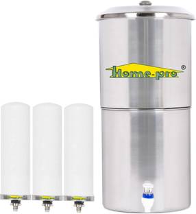 Home-pro Stainless Steel Water Filter | Non Electric | Long Ceramic Candle 3 | 24 L Gravity Based Water Purifier