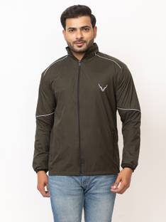 BUFFARO Men's Polyester Zipper Mock Collar Windcheater Solid Men Wind Cheater