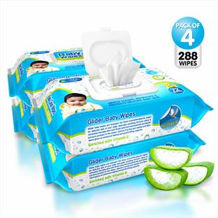 GLIDER Baby Wipes with Flip-Top , Aloe Vera & Vitamin E (Pack of 4