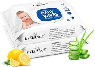 EVELANCE Caring Baby Wet Wipes with lid & Aloe Vera Extract,72 Pcs