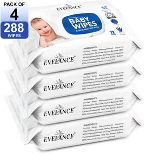 EVELANCE Caring Baby Wet Wipes with lid & Aloe Vera Extract| 72 Pieces|Pack Of 4
