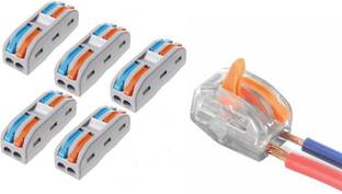 SK Electronics 5 Pcs PCT Push 2in-2out Connector Compact Wires Size 0.08-4.0sqmm 28-12AWG With (2 way Terminal Block Connector Orange-1 Pcs) Lever Wire Connectors, Wire Connector