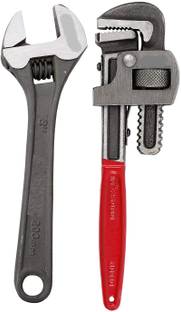 Padmakshi 10 Inch Heavy Duty Pipe Wrench and 8 Inch Adjustable Wrench 10 Inch Pipe Wrench and 8 Inch Adjustable Wrench (Set of 2) Single Sided Pipe Wrench