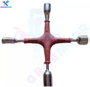 GrabMoor Four Sided Lug Wrench (Size - 10,11,13,14) MG-4D 4 WAY CROSS SPANNER WRENCH SIZE 10,11,13,14 Double Sided Lug Wrench