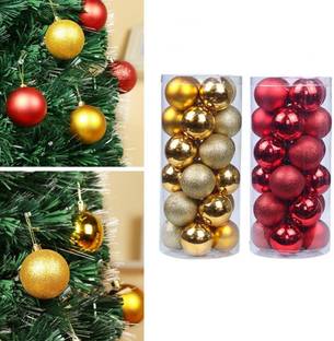 MG TRADING 12 RED=12GOLD-4CM Glittering Baubles Balls Christmas Tree Ornament Xmas Party Balls Pack of 24