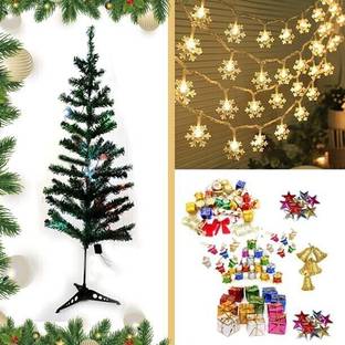 CraftVatika Christmas Tree 4 Feet with Light & Hanging Decoration Ornaments (50 Pcs) Hanging Ornaments Pack of 52
