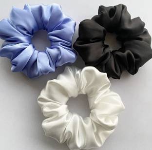 Plucket Multicolor Satin Silk Hair Scrunchies Large Hair Tie Elastic Hair Bands Set of 3 Rubber Band