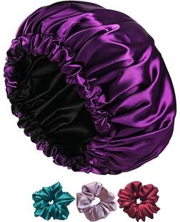 ARMOXA Diamond Satin Hair Cap for women hair beauty, 3 Scrunches (Orchid)