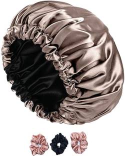 ZULLIVALLIY Silk Satin Hair Bonnet with Scrunchies Reversible Hair cap sleeping