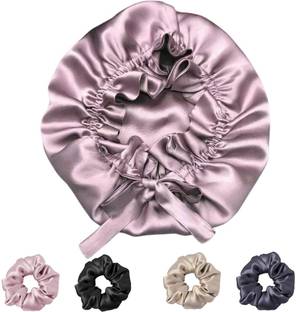 SCRUNBOW SatinSilkBonnet for Hair with 4 Scrunchies, Adjustable Silk Hair Cap Sleeping