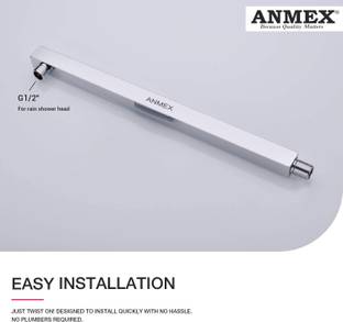 ANMEX 18" Chrome Plated Shower Arm with Flange Shower Head Extension Arm-Square Shaped Shower Head