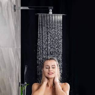 H2 PLUS 12 Inch Over Head Rain Shower with 24 Inch Shower Arm Silver, 12X12 Shower Head